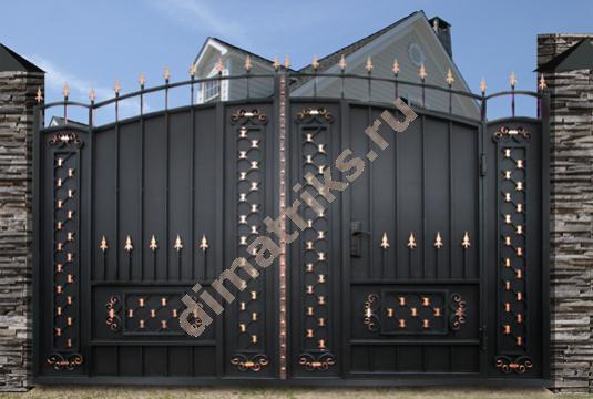 Ворота Купеческие СВ со встроенной калиткой арочные плечи